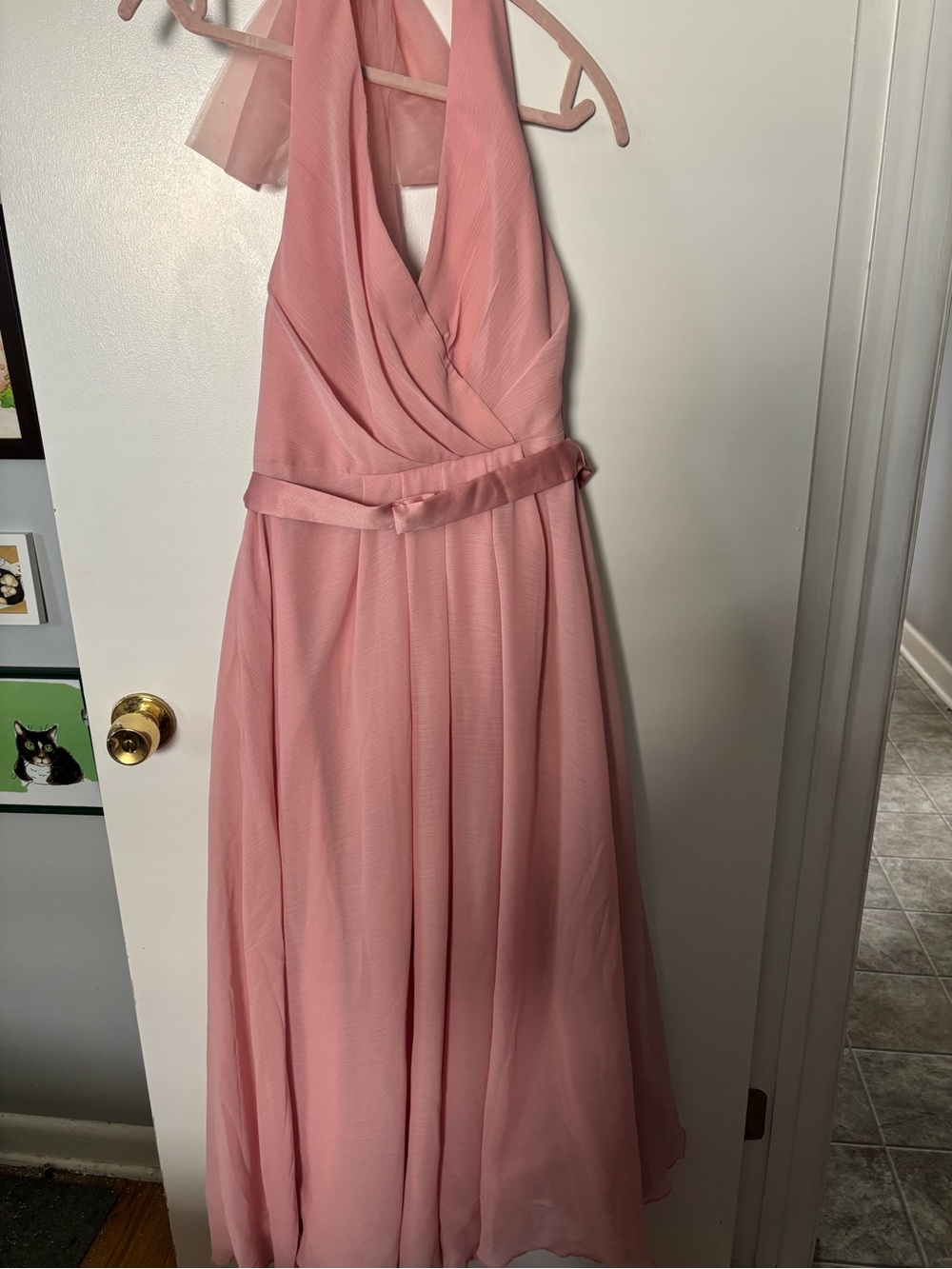 White by Vera Wang Soft Pink Feminine Flirty Bridesmaid Chiffon Halter Dress 8 - Picture 2 of 6